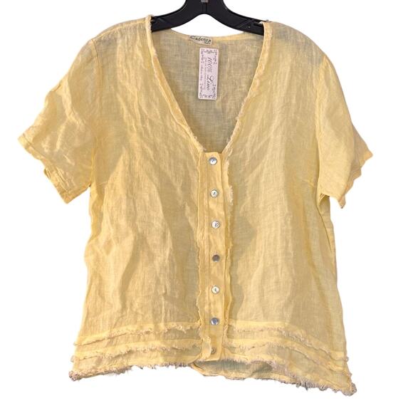 Cadenza Woman’s Top Shirt 100% Linen Button Up Yellow Lagenlook Made in Italy - Picture 11 of 11